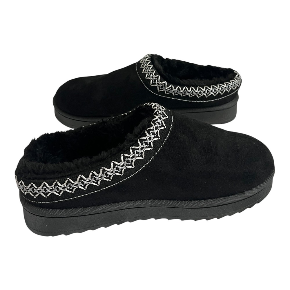 Womens Slippers Platforms Fuzzy Memory Foram Warm Indoor Outdoor Size 8.5 Black‎